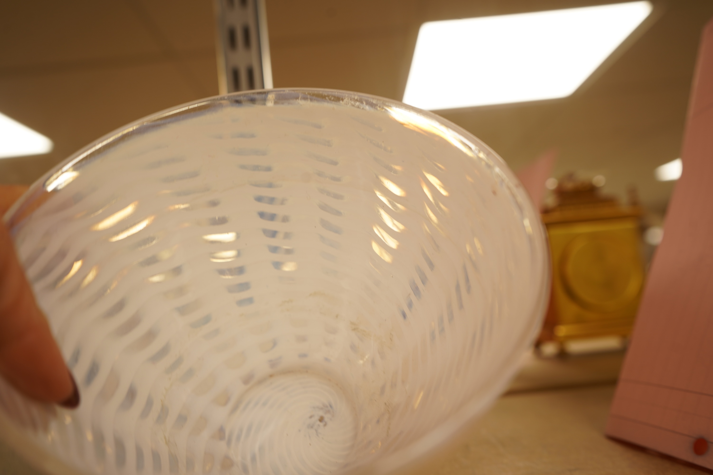 An opalescent white threaded glass bowl by William Butler for James Powell, together with Murano glass jug- 21.5cm high.